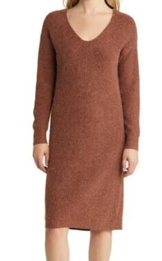 caslon knit dress | Dresses | Caslon Brown Ribbed Sweater S Knit midi